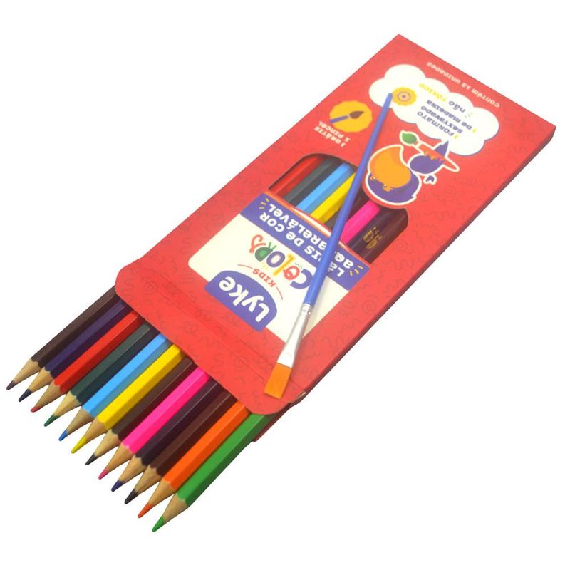 Lápis de Cor Aquarelável Madeira Sextavado C/ 12 Cores + Picel Lyke Kids (13 unidades)