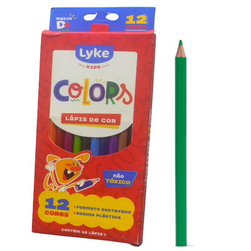 Lápis de Cor Sextavado Resina Plástica C/ 12 Cores Lyke Kids (12 unidades)