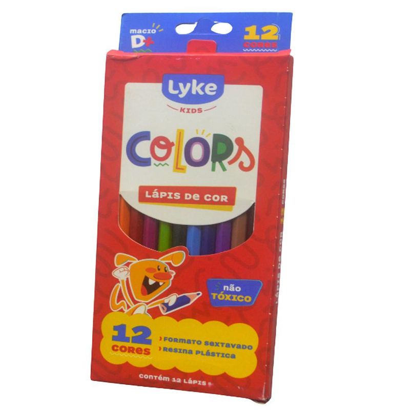 Lápis de Cor Sextavado Resina Plástica C/ 12 Cores Lyke Kids (12 unidades)