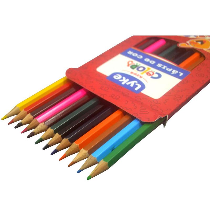 Lápis de Cor Lyke Kids 12 Cores Sextavado Madeira Mina Macia