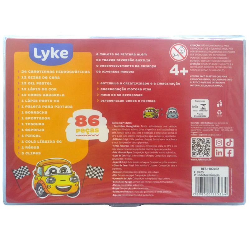Maleta para Colorir 86 Peças Carros Lyke Kids (86 peças)