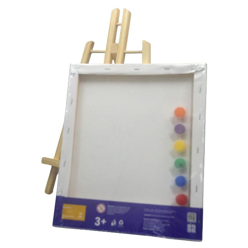 Kit P/ Pintura Tela + Mini Cavalete + Tinta e Pincel Space Lyke Kids (9 peças)