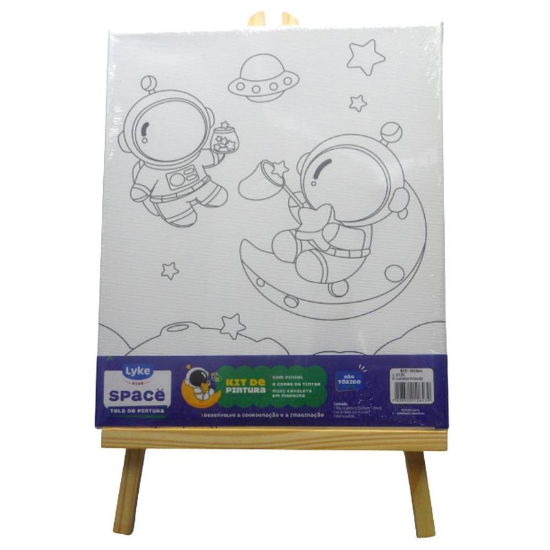 Kit P/ Pintura Tela + Mini Cavalete + Tinta e Pincel Space Lyke Kids (9 peças)