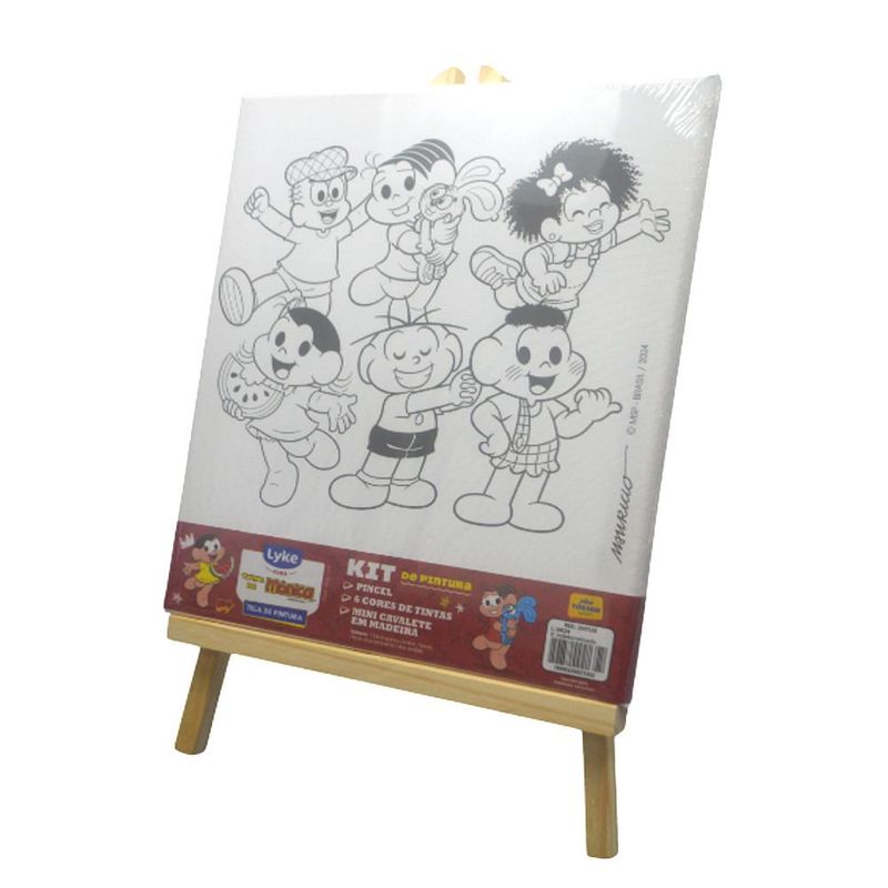 Kit P/ Pintura Tela + Mini Cavalete + Tinta e Pincel Turma da Mônica Lyke Kids (9 peças)