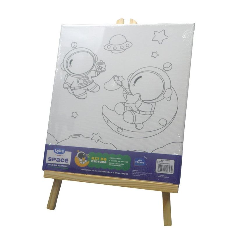 Kit P/ Pintura Tela + Mini Cavalete + Tinta e Pincel Space Lyke Kids (9 peças)