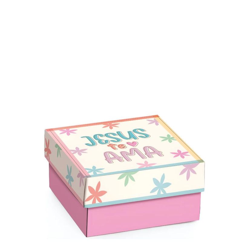 Mini Caixa P/ Presente Frase Jesus Te Ama 9.5x9.5x4cm Cromus (01 unidade)