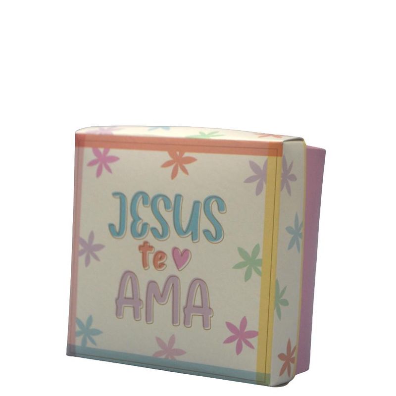 Mini Caixa P/ Presente Frase Jesus Te Ama 9.5x9.5x4cm Cromus (01 unidade)