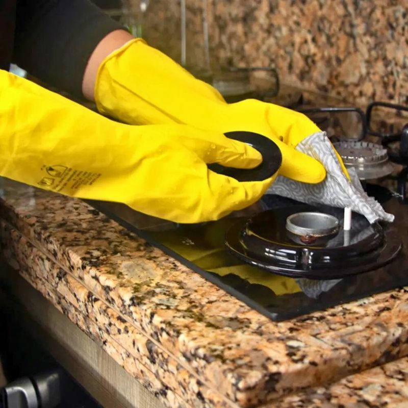 Luva de Látex Multiuso Limpeza Leve Tamanho M 7,5" Amarela Vabene (01 Par)