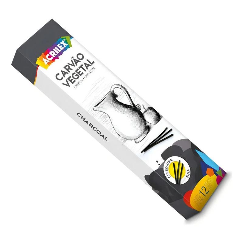 Carvão Vegetal Espessura Fina Acrilex (12 Unidades)