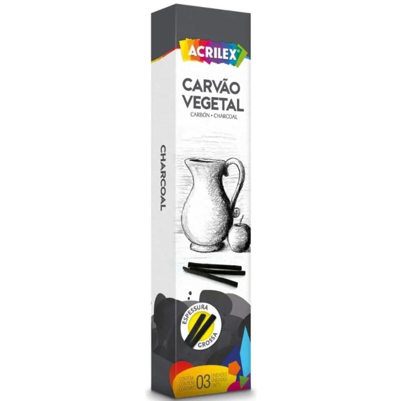 Carvão Vegetal Espessura Grossa Acrilex (03 Unidades)
