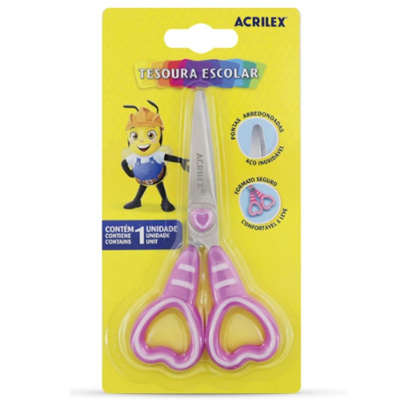 Tesoura Escolar Coração 13cm Ref. 22538 Rosa Acrilex (01 unidade)