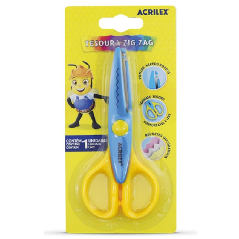 Tesoura Zig Zag 13cm Ref. 22542 Amarelo C/ Azul Acrilex (01 unidade)