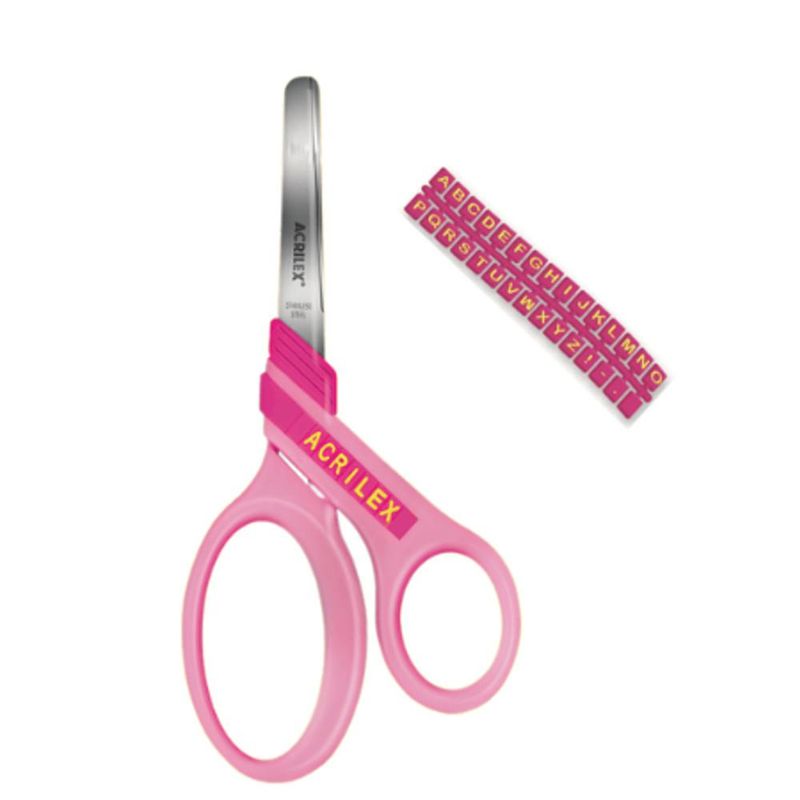 Tesoura Escolar C/ Kit Alfabeto 14cm Ref. 22543 Rosa Acrilex (01 unidade)