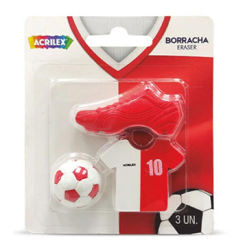 Borracha Futebol Branco e Vermelho Ref. 21963 Acrilex (03 unidades)