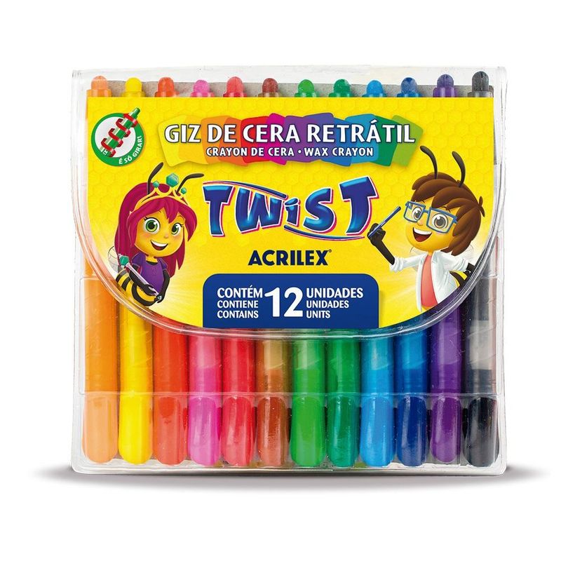 Giz de Cera Twister Retrátil C/ 12 Cores Ref. 09010 Acrilex (12 unidades)
