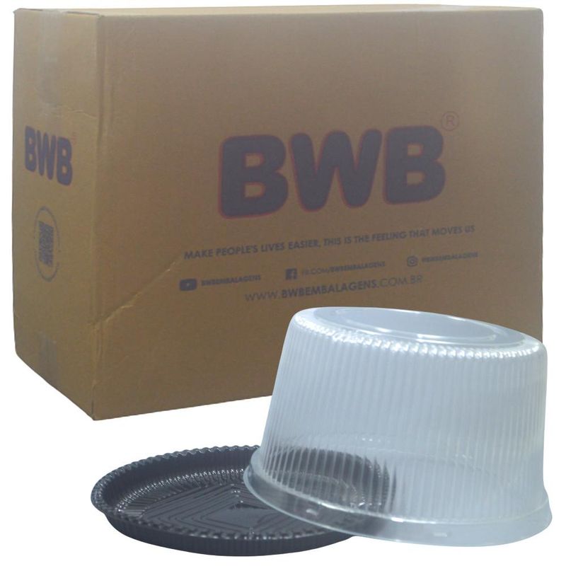 Embalagem P/ Bolo e Torta C/ Tampa Alta Ranhurada B 32 Ref. 14482 1kg Preta BWB (100 unidades)