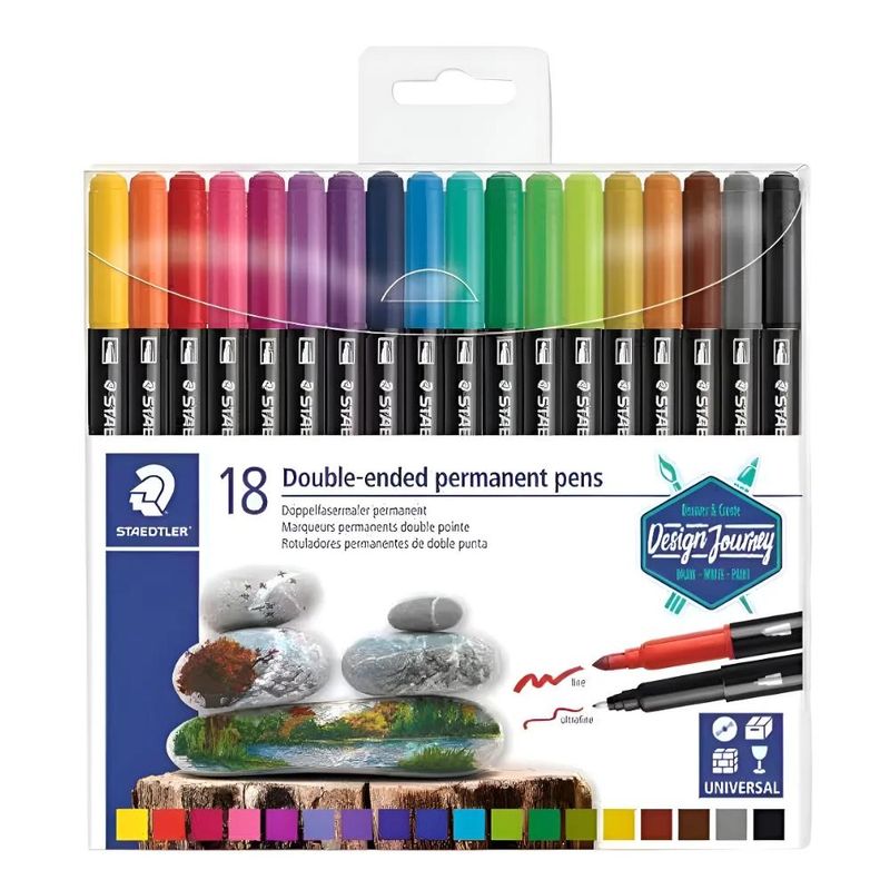 Marcador Permanente Dupla Ponta C/ 18 Cores Design Journey Staedtler (18 unidades)