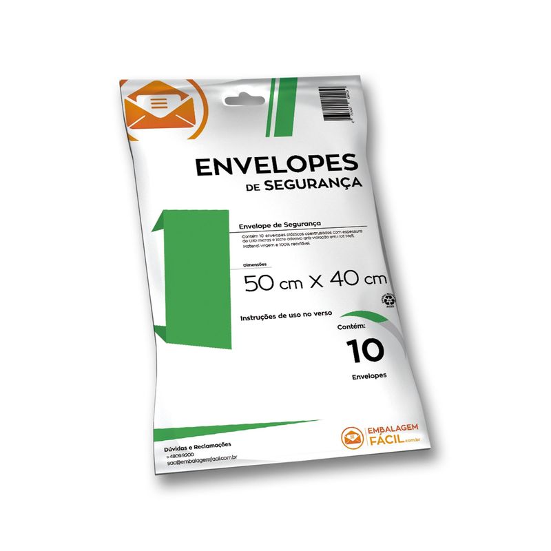 Envelope de Segurança 50x40cm em PEBD com Aba Adesiva Embalagem Fácil (10 unidades)