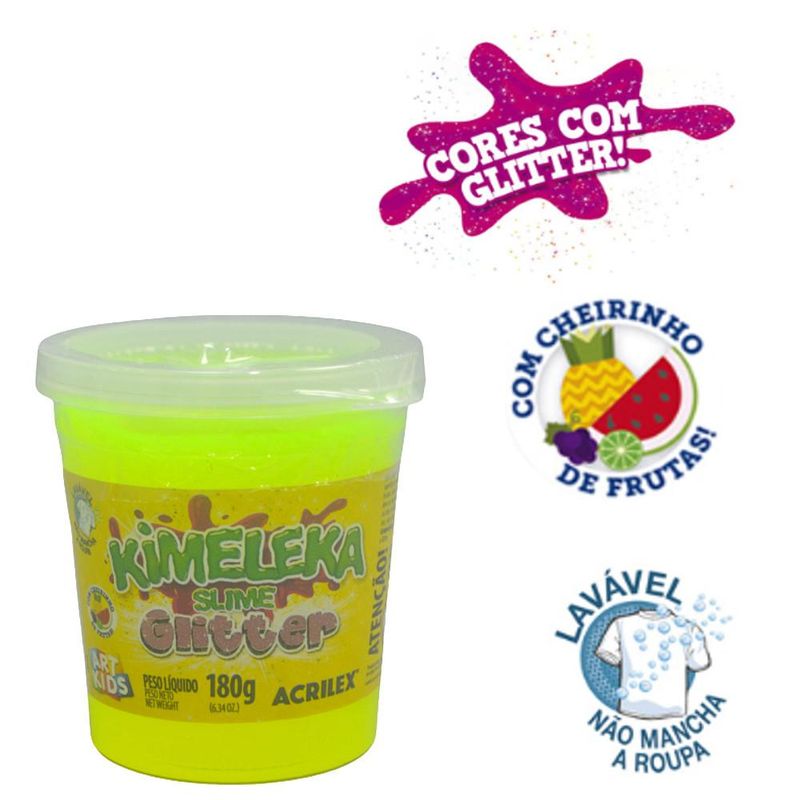 Pote Kimeleka Slime Glitter Amarelo Art Kids Acrilex (180 gramas)