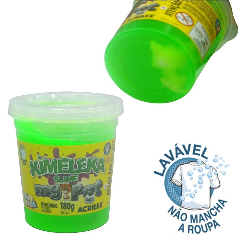 Pote Kimeleka Slime My Pet Cats Verde Art Kids Acrilex (180 gramas)