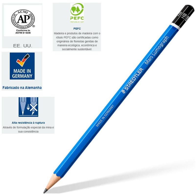 Lápis Premium de Desenho Mars Lumograph Ref. 100 Staedtler (01 unidade)-12B