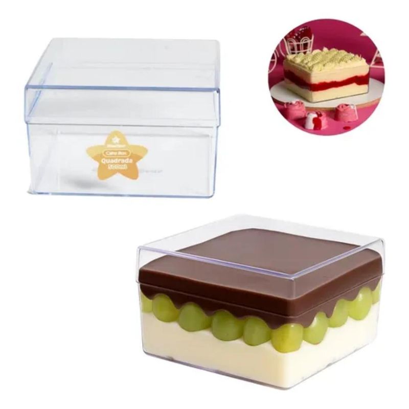 Caixa de Acrílico Cake Box Cristal Quadrada C/ Tampa 500ml BlueStar (01 unidade)