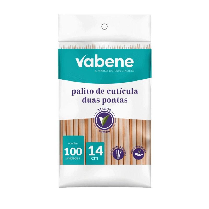 Palito de Cutícula de Bambu C/ 2 Pontas 14cm Vabene (100 unidades)