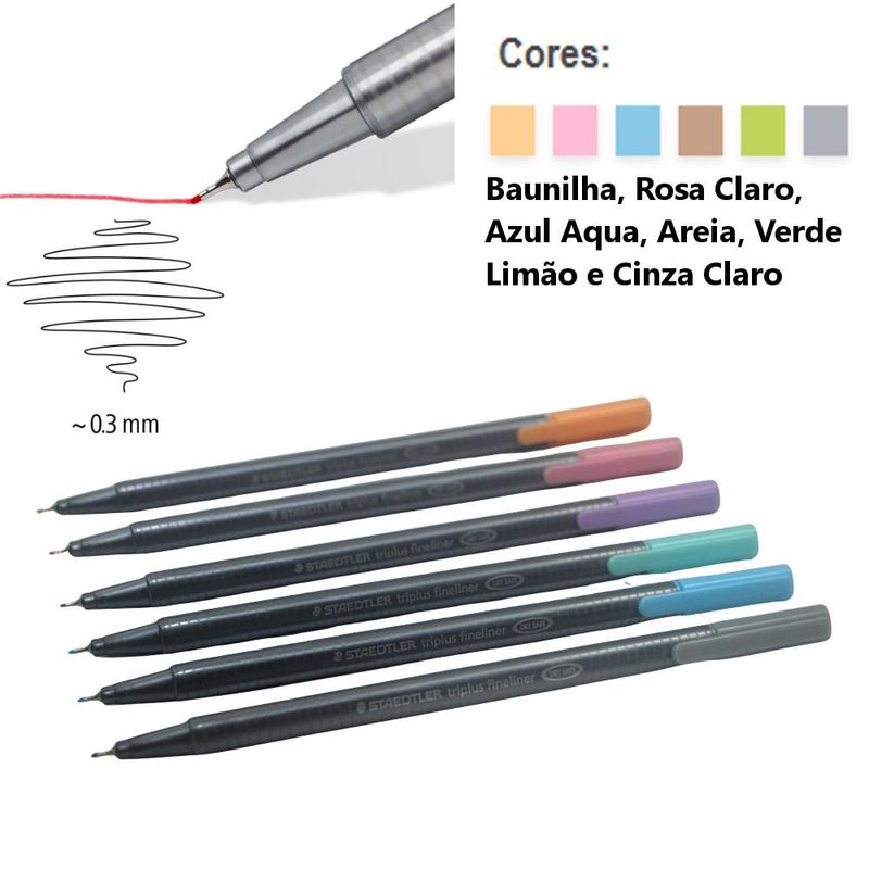 Conjunto de Canetas Triplus Fineliner Linha Pastel 0.3mm Ref. 334 Staedtler (06 unidades)