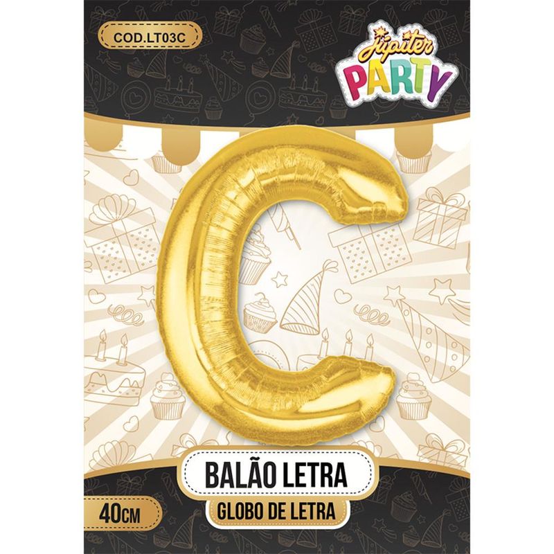 Balão Metalizado Globo Letra C Dourado 40cm Júpiter Party (01 Unidade)