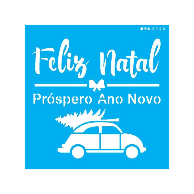 Stencil Simples Frase Feliz Natal Fusca 14x14 Ref.: OPA2998 Opa Criando Arte (01 unidade)