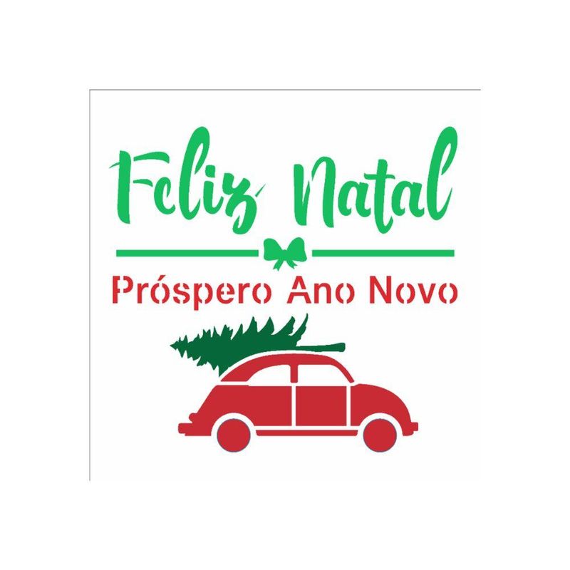 Stencil Simples Frase Feliz Natal Fusca 14x14 Ref.: OPA2998 Opa Criando Arte (01 unidade)