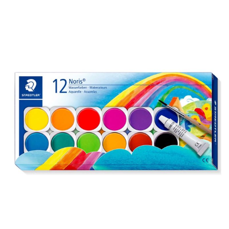 Caixa de Pintura Aquarela Noris 12 Cores 28mm C/ Pincel e Bisnaga Ref. 888 Staedtler (14 unidades)