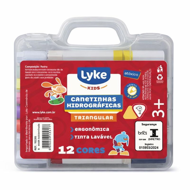 Canetinha Hidrográfica Triangular 12 Cores C/ Ponta 3.0mm Lyke (12 cores)