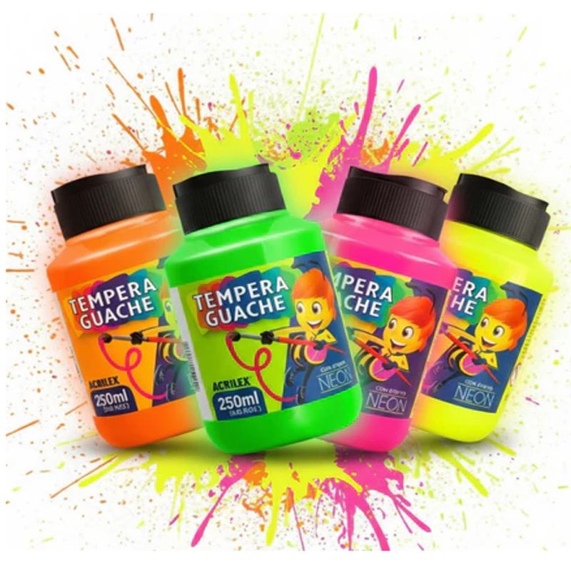 Tinta Tempera Guache Neon 250ml Acrilex (01 unidade)-102-amarelo-limao