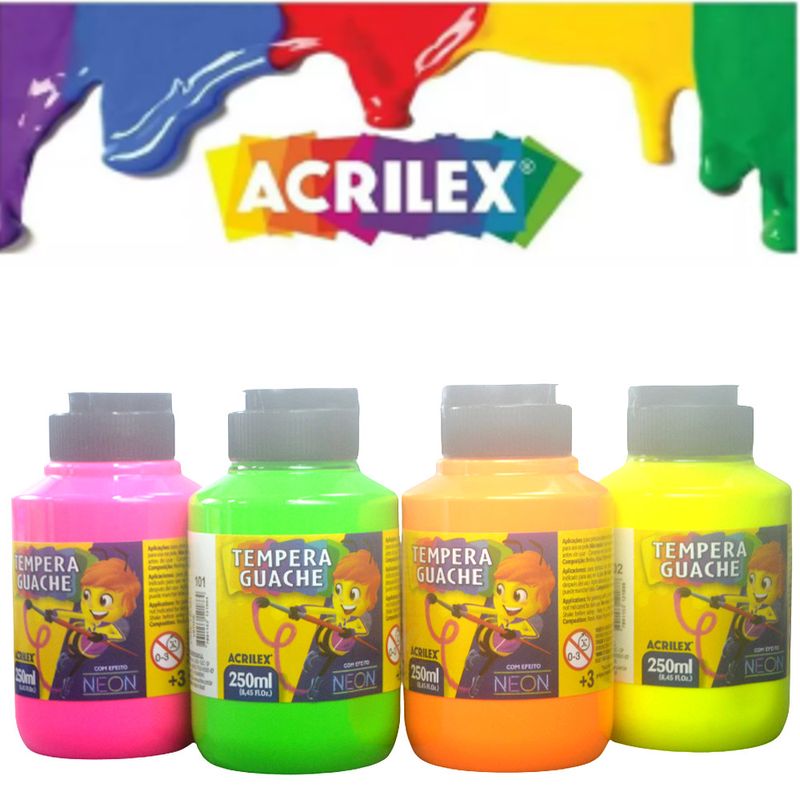 Tinta Tempera Guache Neon 250ml Acrilex (01 unidade)-102-amarelo-limao