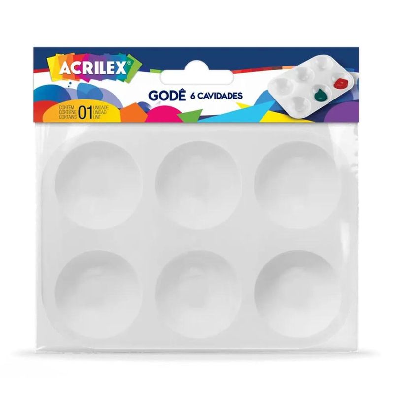 Paleta de Poliestileno para Pintura Godê Ovo C/ 6 Cavidades Acrilex (01 unidade)
