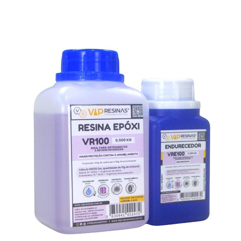 Resina Epóxi VR 100 + Endurecedor VRE100 Baixa Espessura VipResinas (750 gramas)