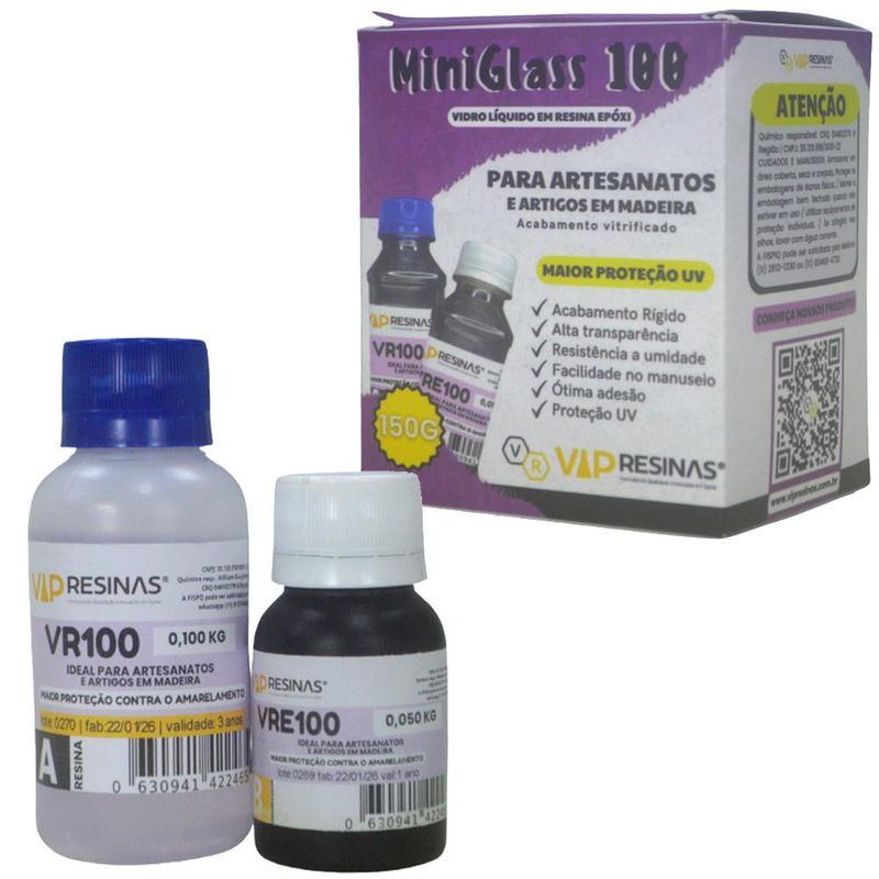 Vidro Líquido em Resina Epóxi Miniglass 100 P/ Artesanatos VipResinas (150 gramas)