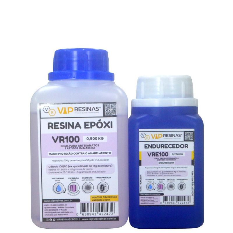 Resina Epóxi VR 100 + Endurecedor VRE100 Baixa Espessura VipResinas (750 gramas)