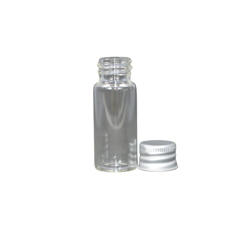 Frasco de Vidro Borossilicato 15ml C/ Tampa de Alumínio Prata Rosca 18mm (01 unidade)