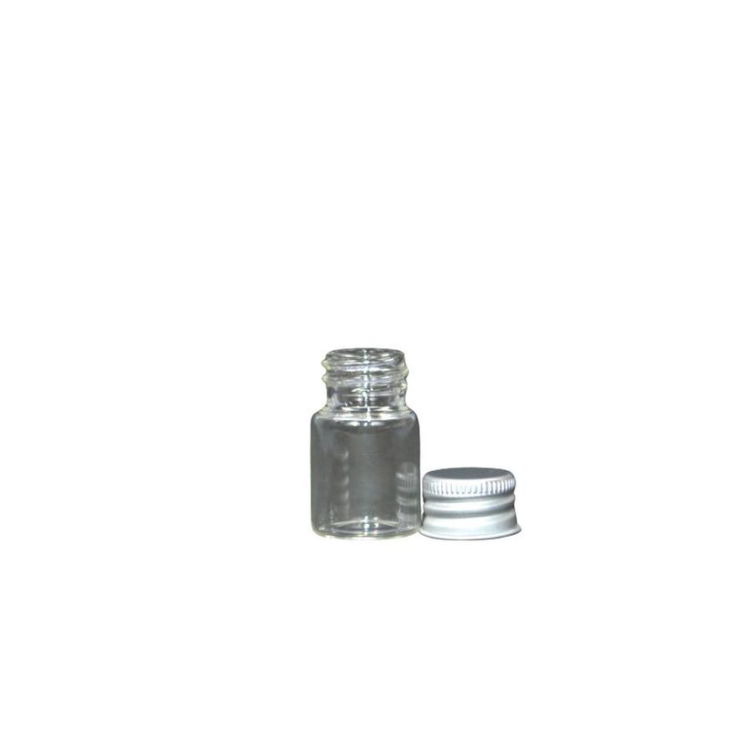 Frasco de Vidro Borossilicato 5ml C/ Tampa de Alumínio Prata Rosca 18mm (01 unidade)
