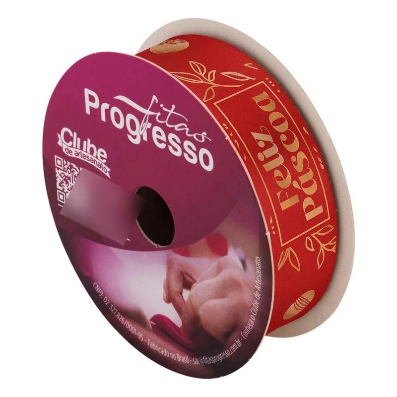 Fita de Cetim ECF 005H 22mm Cor 1109 Feliz Páscoa Vermelho Progresso (10 metros)