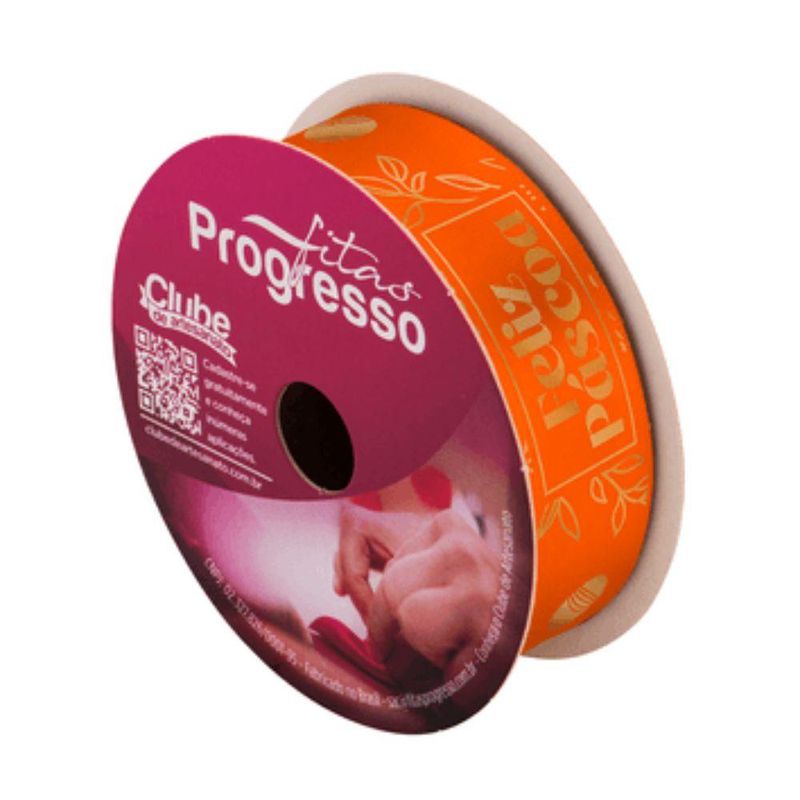 Fita de Cetim ECF 005H 22mm Cor 1108 Feliz Páscoa Laranja Progresso (10 metros)