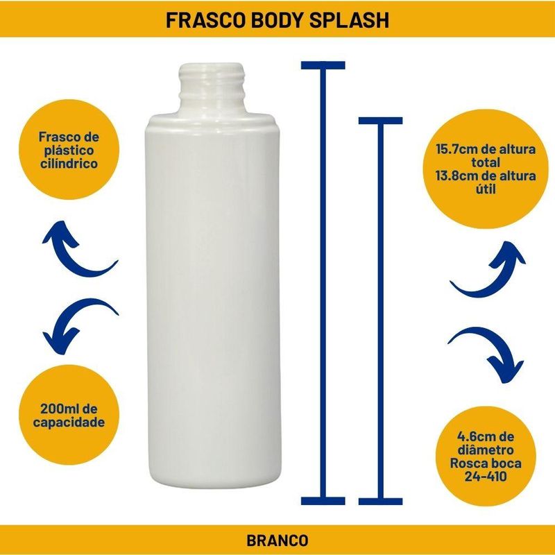 Frasco PET Body Splash Branco S/ Tampa S/ Válvula 200ml Rosca 24/410 (01 unidade)