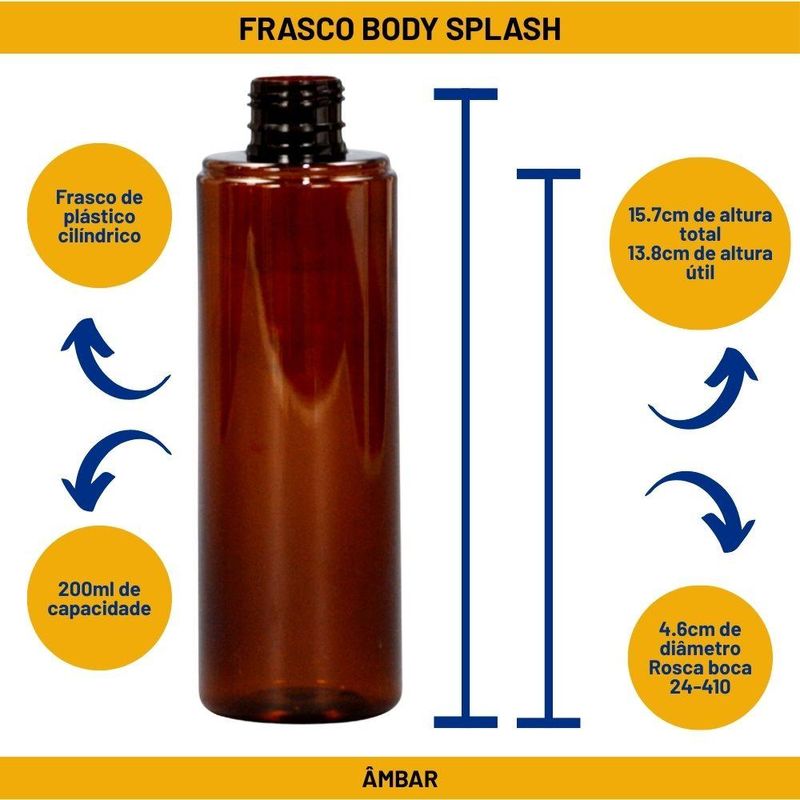 Frasco PET Body Splash Âmbar S/ Tampa S/ Válvula 200ml Rosca 24/410 (01 unidade)