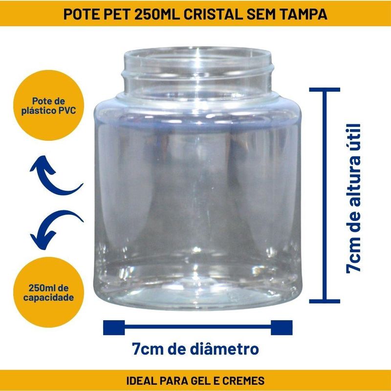 Pote Plástico de PVC 250ml Rosca 52mm Sem Tampa (01 unidade)