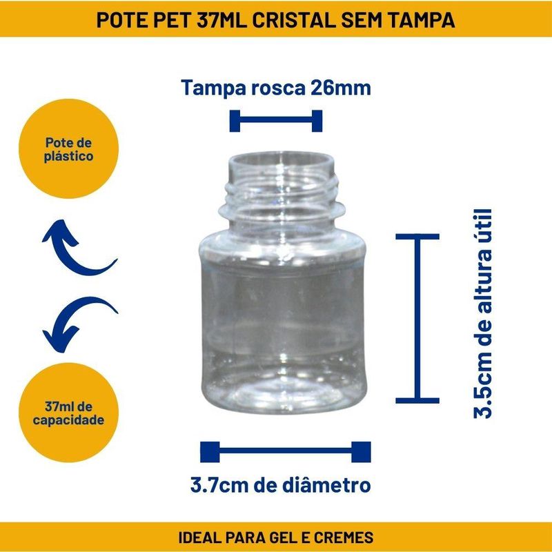 Pote PET Transparente 37ml Sem Tampa Rosca 26mm (01 unidade)