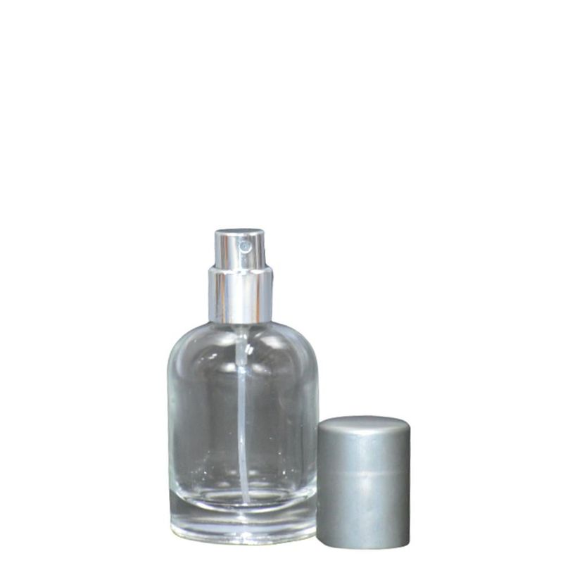 Frasco de Vidro Porta Perfume C/ Tampa e Válvula Spray Prata 30ml BM36 (01 unidade)