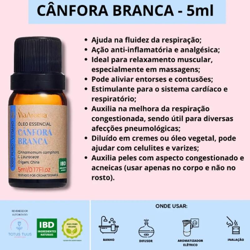 Óleo Essencial de Cânfora Branca Via Aroma (5ml)