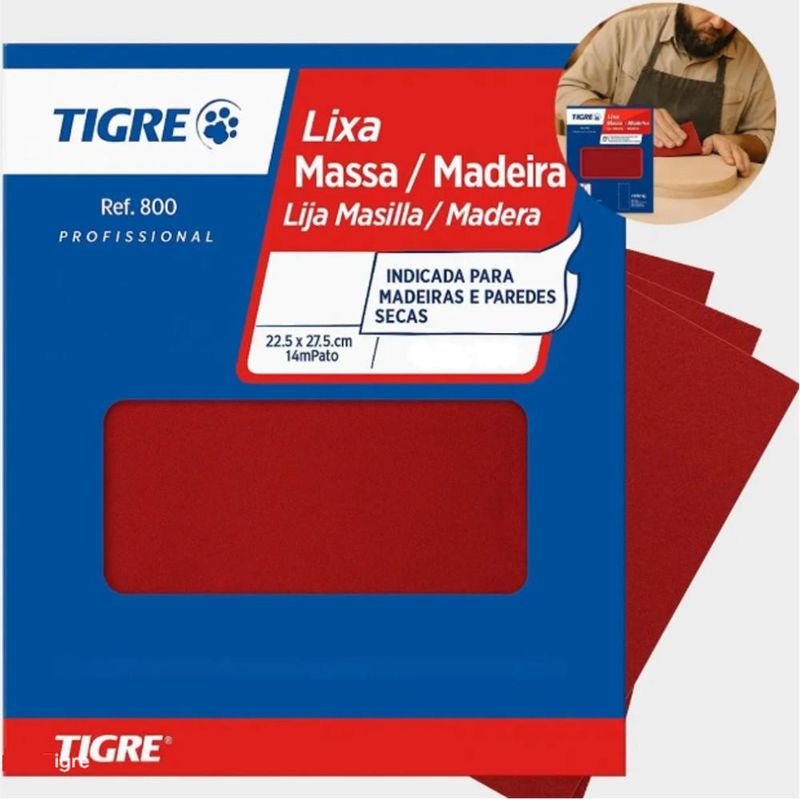 Lixa P/ Massa / Madeira P220 Ref. 800 225mm x 275mm Tigre (01 unidade)